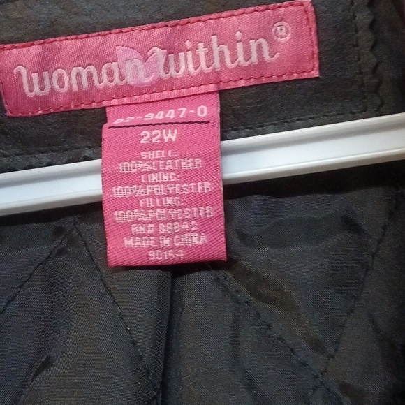 Woman Within Black Leather Jacket with Belt - Picture 3 of 3